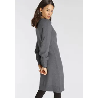 Strickkleid LAURA SCOTT, Damen, Gr. 44, N-Gr, grau (mittelgrau), Strick, Obermaterial: 50% Viskose, 28% Polyester, 22% Polyamid, clean, unifarben, figurbetont kurz, Rundhals, Raglanärmel angesetztes Bündchen, Kleider Strickkleid, mit Schnürdetail aus Viskosemischung, Topseller