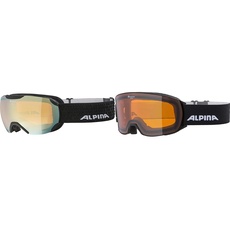 ALPINA PHEOS S Q-LITE - Verspiegelte & NAKISKA - Beschlagfreie, Extrem Robuste & Bruchsichere OTG Skibrille Mit 100% UV-Schutz Für Erwachsene, black matt, One Size