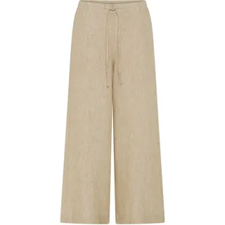 Leinenhose MAC "CALLIE cropped", Damen, Gr. 42, N-Gr, beige (almond beige melange), Web, Obermaterial: 100% Leinen, gestreift, normal lang, Hosen Leinenhose, gestreift mit Kordelzug