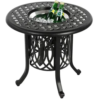 Urban Meuble Garten-Bistrotisch 55 cm Bronze Aluminium Outdoor Beistelltisch mit integriertem Eiseimer für Terrasse & Balkon , Bronzefarben , Metall , Rund,rund , 55x49x55 cm , Gartenmöbel, Gartentische, Garten-Beistelltische