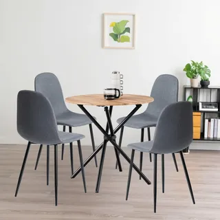 FurnitureR runder Esstisch mit 4 Stühlen, Satz von 4 Esszimmer Stühlen mit Küchentisch, Esszimmer Gruppe, Esszimmer, Tisch Set für Küche, Wohnzimmer, Balkon, Zedernfarbe-Schwarze+Grau-Schwarze