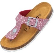 Palado Kinder Pantoletten Kos G Love - Kinder Sandalen mit verstellbaren Riemen - bequeme Schuhe mit Sohle aus feinstem Veloursleder - Hausschuhe mit Natur Kork-Fußbett Pink EU32
