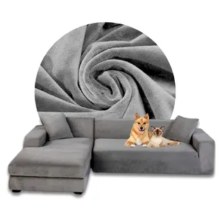 Ecksofa Bezug Dunkelgrau – Sofabezug L-Form – Eckcouch Überwurf – Lounge Abdeckung L-Form – Couchbezug Samt Stretch – Sofahusse für Schlafcouch – 2 Sitzer + 2 Sitzer – 2 x 145-185CM
