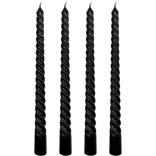 FloraVigo 4 Stück Schwarze stabkerzen gedreht, Kegelkerzen, Tropffrei, Wunderschöne, gedrehte Dinnerkerzen,Geeignet für Hochzeits- und Valentinstagsdekorationen(Schwarz)