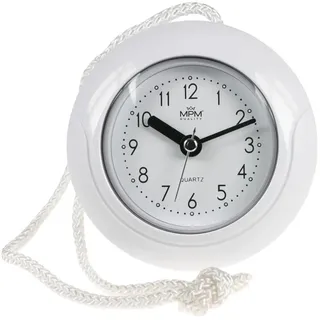 MPM Quality Design Badezimmer-Uhr aus Kunstoff, Quarz-Uhrwerk Sweep, 3-5 ATM Wasserdicht, Weiß, Ø 135 mm, geeignet auch für Außenbereich und als Badezimmeruhr, Pooluhr, Küchenuhr