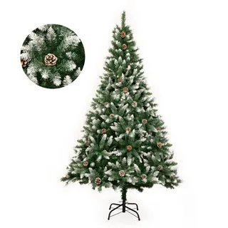 GIGALUMI Künstlicher Weihnachtsbaum mit Schnee-Effekt 180cm 1100 Spitzen Tannenbaum mit beschneiten Ästen und Tannenzapfen inkl. Metallständer