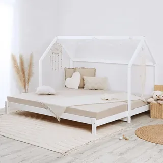 Homestyle4u Hausbett 90 x 200 cm Kiefer massiv weiß