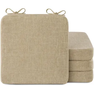 AddGrace Stuhlkissen für Esszimmer 4er Set, 40x40x5 cm, Beige | Quadratische, mit Bändern, waschbar, rutschfeste Sitzkissen für Küche, Indoor, Gartenstuhl, Balkon, Terrasse & Esszimmer