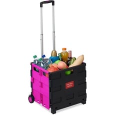 Bild Einkaufstrolley klappbar, Teleskop-Griff, 2 Gummi Rollen, bis 35 kg, Shopping Trolley, Aluminium, ABS, pink