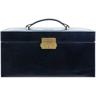 Time Resistance Leder Schmuckkästchen - Marineblaue Schmuckaufbewahrung - Schmuck Verstauen - Schmuckkasten mit Spiegel - Schmuck Organizer mit Vielen Fächern - Jewelry Box