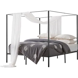 Himmelbettrahmen Kingsize - Metallhimmelbett 363 kg belastbar - mit Himmelbett-Design und robuste Stahllattenstütze - Stauraum unter dem Bett - kein Boxspring erforderlich - Netzrahmen Schwarz - Schwarz