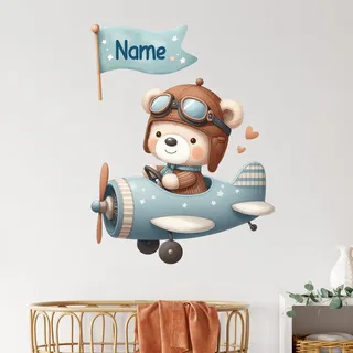 GRAZDesign Wandtattoo Kinderzimmer Flugzeug mit Namen personalisiert für Jungen - 74x57cm