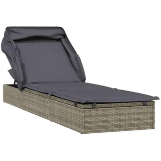 vidaXL Sonnenliege mit Faltdach Grau 213x63x97 cm Poly Rattan