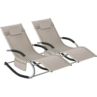 tectake Sonnenliege Taya, abnehmbares Kopfpolster, seitliche Aufbewahrungstasche, beige , Beige , Kunststoff , 62x92x142 cm , Gartenmöbel, Gartenliegen