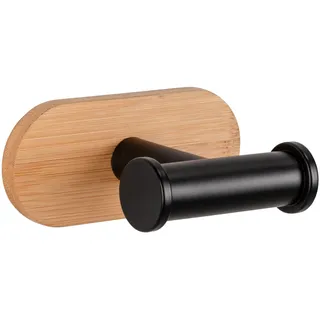 Wenko Wandhaken Duo Turbo-Loc Orea Bamboo, bambus/schwarz 10 x 4,5 x 6,5 cm