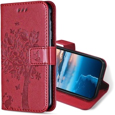 KANVOOS Handyhülle für Xiaomi MI 10T Lite 5G Hülle, PU Leder Schutzhülle mit Kartenfach, Flip Case Klappbar Stoßfeste Hülle für Xiaomi MI 10T Lite 5G (Rot)