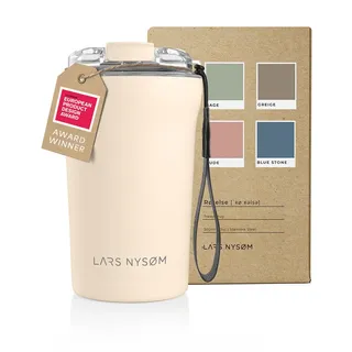 LARS NYSØM Thermo Kaffeebecher to go mit Trageschlaufe & Tritan Deckel | Travel Mug 0,38 Liter mit Isolierung | Auslaufsicherer Edelstahl Thermobecher für Café & Tee (Almond Beige, 380ml)