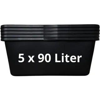 Mörtelkästen 65-90 Liter | Mörtelkübel rund oder eckig | Kunstoff-Wannen in Markenqualität | Pflanzkübel für Hochbeet (5 x 90l eckig)