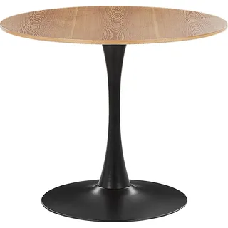 BELIANI Esszimmertisch Heller Holzfarbton / Schwarz Rund 90 cm MDF-Platte Metall Modern Minimalistisch - Braun, Schwarz