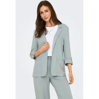 Longblazer ONLY "ONLSIESTA 3/4 OPEN LIN BL BLAZE TLR NOOS", Damen, Gr. 38, grün (abyss), Web, Obermaterial: 80% Viskose, 20% Leinen, unifarben, loose fit hüftbedeckend, V-Ausschnitt, Blazer Longblazer