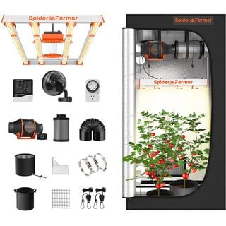 Spider Farmer Grow Box Komplett Set G3000 LED Pflanzenlampe Vollspektrum Dimmbarer Grow Light GrowZelt Kit Komplettes 90x90x180cm Grow Tent Zuchtzelt mit 4 inch/10,2CM Inline Kanalventilator