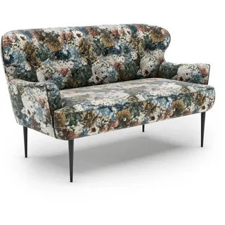 CAVADORE 2-Sitzer Küchensofa Amba, Trendige Sitzbank für Küche oder Esszimmer / 153 x 97 x 87 / Jacquard Flachgewebe: Blumenmuster Blau