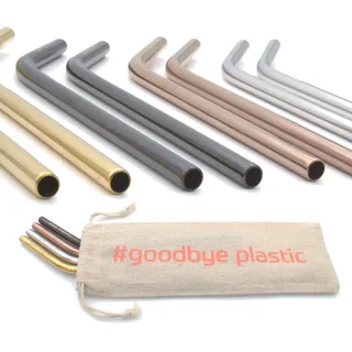 GERNEO® - Labor geprüft - Strohhalm wiederverwendbar 304er Edelstahl - 8er Set + Reinigungsbürste + ToGo Bag - Rückgaberecht, kindergeeignet, rostfrei, umweltfreundlich & plastikfrei