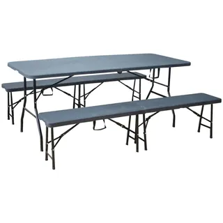Tischgarnitur 3-Tlg. , Anthrazit , Metall, Kunststoff , 3-teilig , 74x74x180 cm , Tisch klappbar, Bank klappbar , Gartenmöbel, Gartengarnituren, Gartenmöbel-Sets