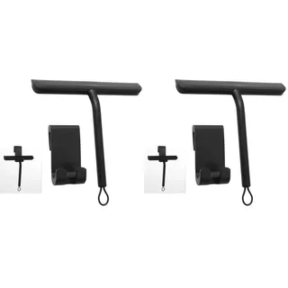 Vinabo Duschabzieher, Abdruckfrei Reinigender Duschabzieher Schwarz für Glastüren, mit Ständer, Dusch Abzieher Wischer für Dusche,Badezimmer,Spiegel,Glas-Reinigung,Fliesen,21cm (Packung mit 2)