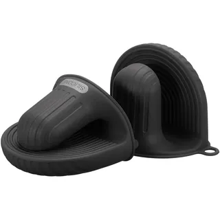 QUARKZMAN 2 Stück Silikon Ofenhandschuhe, hitzebeständige Mini Ofenhandschuhe Silikon Topflappen Mini Finger Schutz Kochen Pinch Grips für Air Fryer Küche Kochen & Backen, Schwarz