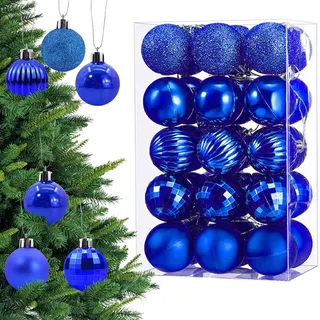 Christbaumkugeln Blau, 30 Stück 6 cm Weihnachtskugeln Kunststoff Blau, Groß Baumschmuck Weihnachten, Bruchsicher Weihnachtsbaum Kugeln, Christmas Decorations Weihnachtskugel-mit Aufhängefaden