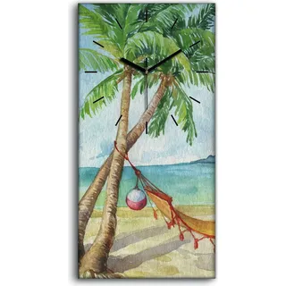 Dekor Leinwand Uhr Wandbilder 30x60 Malerei Strand Palmen Meer Hängematte - schwarze Hände
