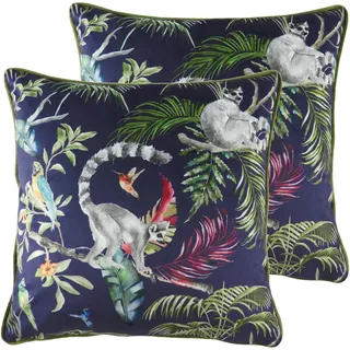 furn. Evans Lichfield Dschungel Lemur Feder gefüllte Kissen (Twin Pack), Polyester, Blau