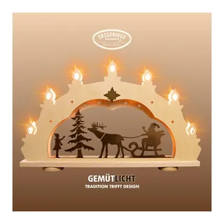Weigla LED Schwibbogen »Weihnachtsmann auf Schlitten, Lichterbogen, Holz, Made in Germany« 1 Stk. Erzgebirge garantiert, Weihnachtsdeko Innen, Weihnachtsbeleuchtung, beige