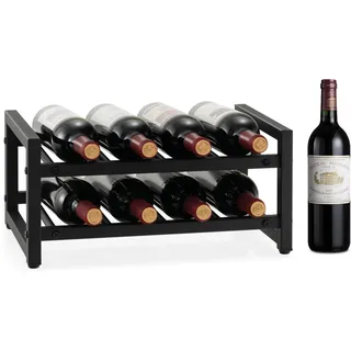 FANTASK Weinregal Metall, Flaschenregal mit 2 Ablagen, für bis zu 8 Flaschen, Flaschenständer schwarz, Weinständer Weinflaschenhalter Weinhalter für Küche, Speisekammer, Bar & Weinkeller