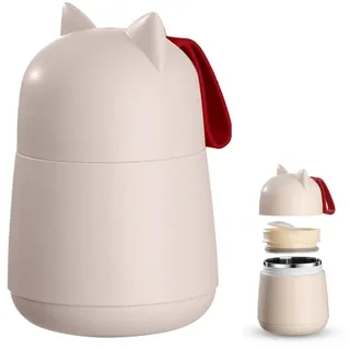 EASYLOCK Thermobehälter für Essen Joghurtbecher to Go 450ML Isolierter Edelstahl Joghurtbecher Porridge Becher mit Klapplöffel für Suppe, Milch, Haferflocken und Joghurt (Aprikose)