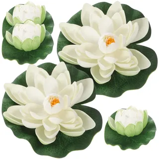 CLISPEED Seerosen Künstlich5 STK Künstliche Lotusblume Schwimmende Teichdekoration Seerose Ornament für Gartenterrasse Pool Aquarium Dekoration (Weiß)