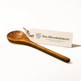 DAS OLIVENHOLZBRETT®Kochlöffel/Löffel mit rundem Stiel/Holzlöffel/ 25cm | klassischer Kochlöffel aus Olivenholz/hochwerig und langlebig/Küchenhelfer aus Holz/Holzlöffel