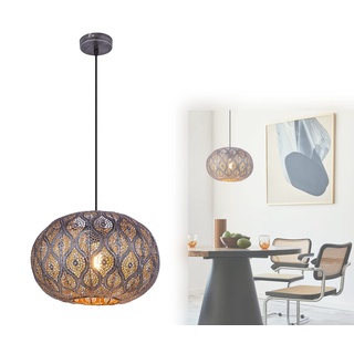 bmf-versand® Hängelampe Wohnzimmer LED Orientalisch Silber - Pendelleuchte Esstisch Metall Durchbrochen - Hängeleuchte Esszimmer Küche - Pendellampe 30 cm Vintage