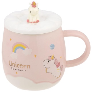 lachineuse Einhorn-Tasse, Rosa, Fassungsvermögen: ml, mit Deckel und Löffel