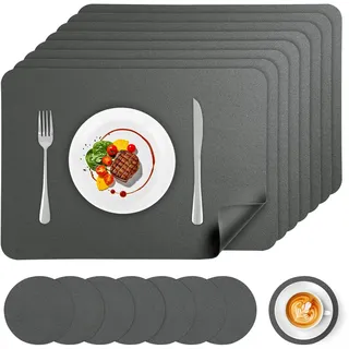 APLKER Platzsets Abwaschbar 8er Set, Platzset Lederoptik Kunstleder Wasserdicht PVC Tischsets und Untersetzer, Platzdeckchen Leder für Hause Küche Restaurant, 16.9 x 11.8 Zoll