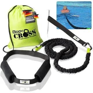 BodyCROSS Premium Schwimmtrainer für jeden Pool geeignet, optimales Schwimmen ohne Gegenstromanlage, gepolsterter Schwimmgürtel mit Tube 1-20kg Zugkraft, geprüft und Zertifiziert, Made in Germany