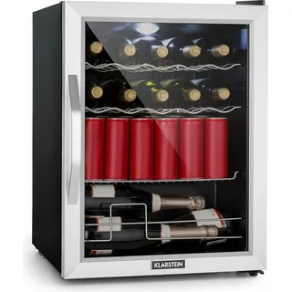 Klarstein Mini Kühlschrank mit Glastür, Mini-Kühlschrank für Zimmer, Getränkekühlschrank Klein mit Verstellbaren Ablagen, Kleiner Kühlschrank mit Wellenform-Racks, 60 Liter Kühlschrank Leise - Schwarz