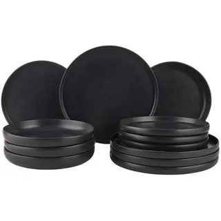 Butlers Geschirrset 12-tlg. Casa Nova 4 Personen , Schwarz , Keramik , 27x1x27 cm , Geschirr, Geschirrsets