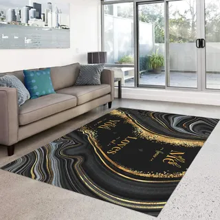 HOSIMA Marmor Teppich - Weiche Schlafzimmer-Matte, Marmor-Bedruckt, Kurzflorig, Waschbar (A-Marmor 160 x 120)