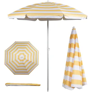 PICNIC TIME Outdoor-Sonnenschirm mit Baldachin, kleiner Terrassenschirm, Sonnenschirm für Strandstuhl (Gelb mit Cabana-Streifen), 1,7 m