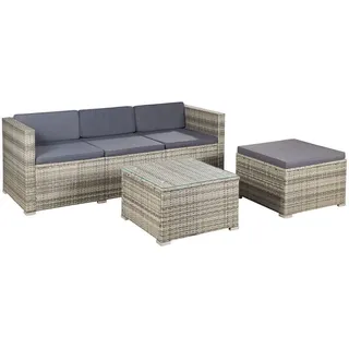 Juskys Loungegarnitur Punta Cana 3-tlg. , Beige, Grau , Kunststoff , Gartenmöbel, Gartengarnituren, Gartenmöbel-Sets