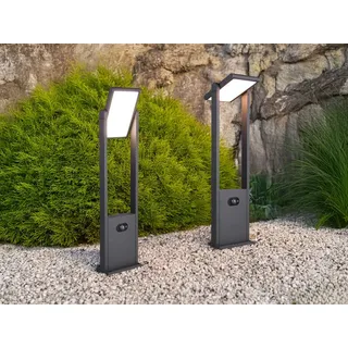 meine wunschleuchte 2er SET schwenkbare Hybrid Sockelleuchten mit Strom, Solar und Bewegungsmelder