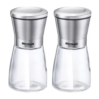 WESTMARK Gewürzmühle Edelstahl, 190 ml, 2-teilig, Stilvolle Tischmühlen ohne Mahlreste auf dem Tisch, 1 Set = 2 Streuer
