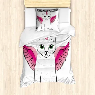 ABAKUHAUS Einhorn-Katze Mantele, Städtische Fantasie-Kunst, Milbensicher Allergiker geeignet mit Kissenbezügen, 135 cm x 200 cm - 80 x 80 cm, Pink Schwarz